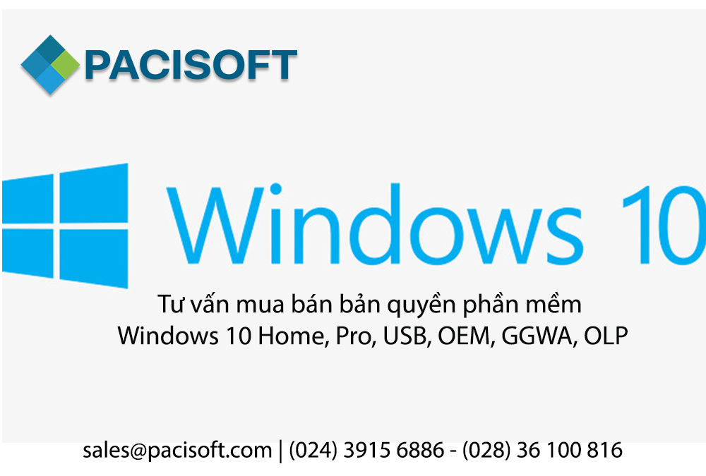 Tư vấn mua bán bản quyền phần mềm Windows 10 Home, Pro, USB, OEM, GGWA, OLP