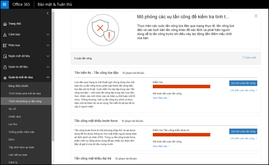 bảng điều khiển office 365