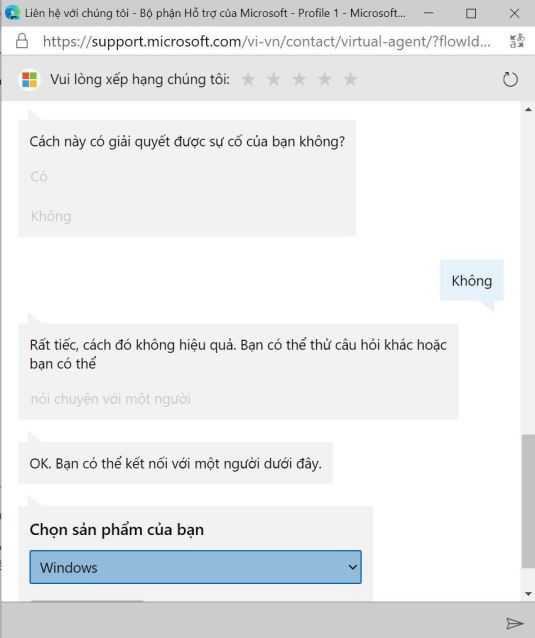 Lựa chọn sản phẩm cần được Microsoft hỗ trợ