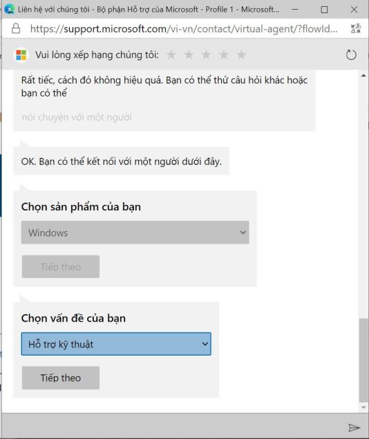 Chọn vấn đề: Hỗ trợ kỹ thuật