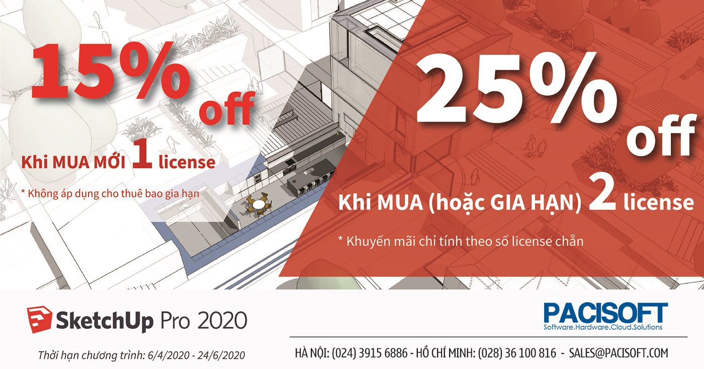 Khuyến Mãi Siêu Hấp Dẫn giảm 25% khi mua SketchUp