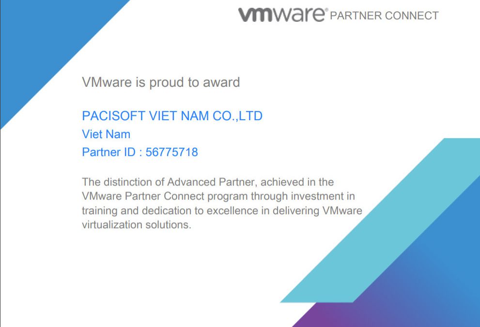 PACISOFT nâng cấp độ đối tác Vmware Partner lên Advanced