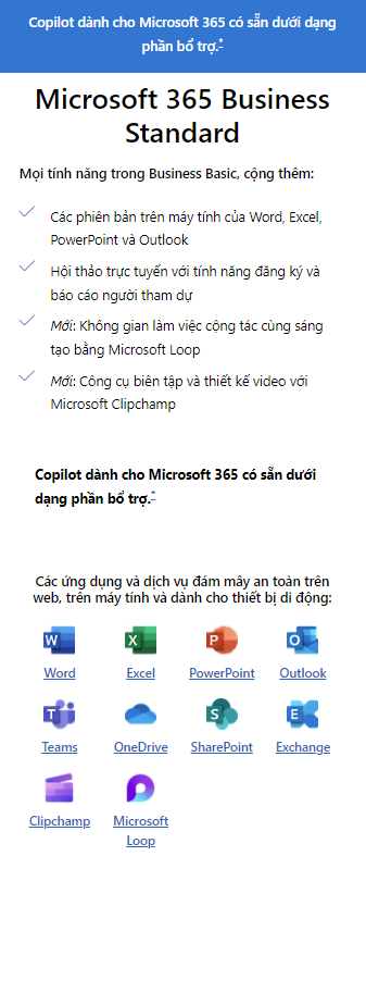 So sánh: gói Microsoft 365 Business Standard