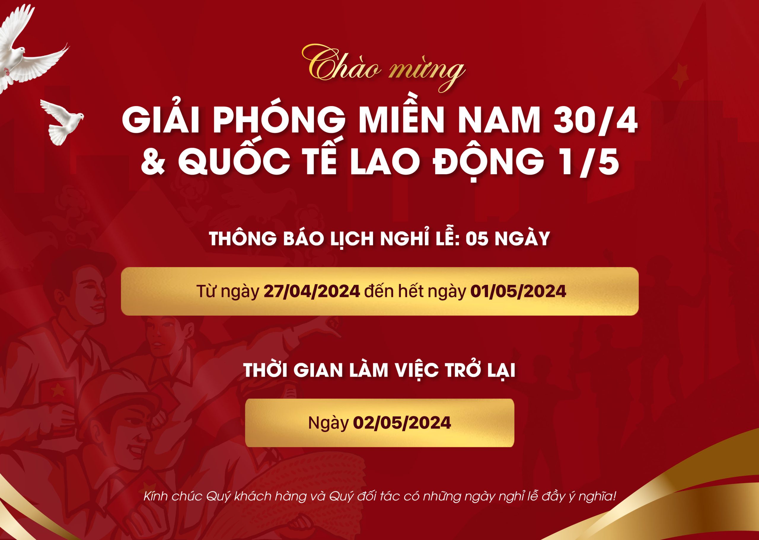 Lịch nghỉ lễ 30/4 1/5 năm 2024