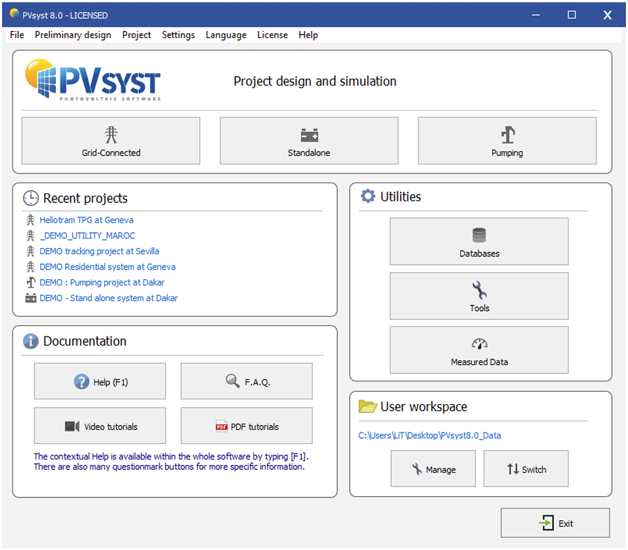 PVSYST Main Page
