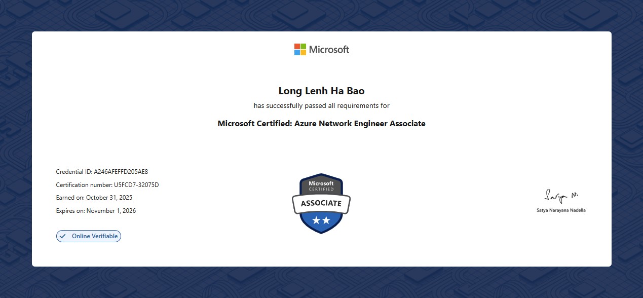 Azure Network Engineer Associate LONG LENH