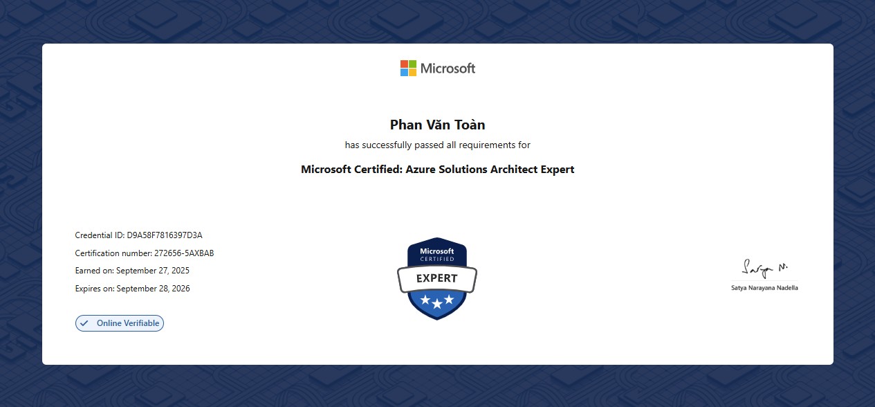 Azure Solutions Architect Expert TOÀN PHAN