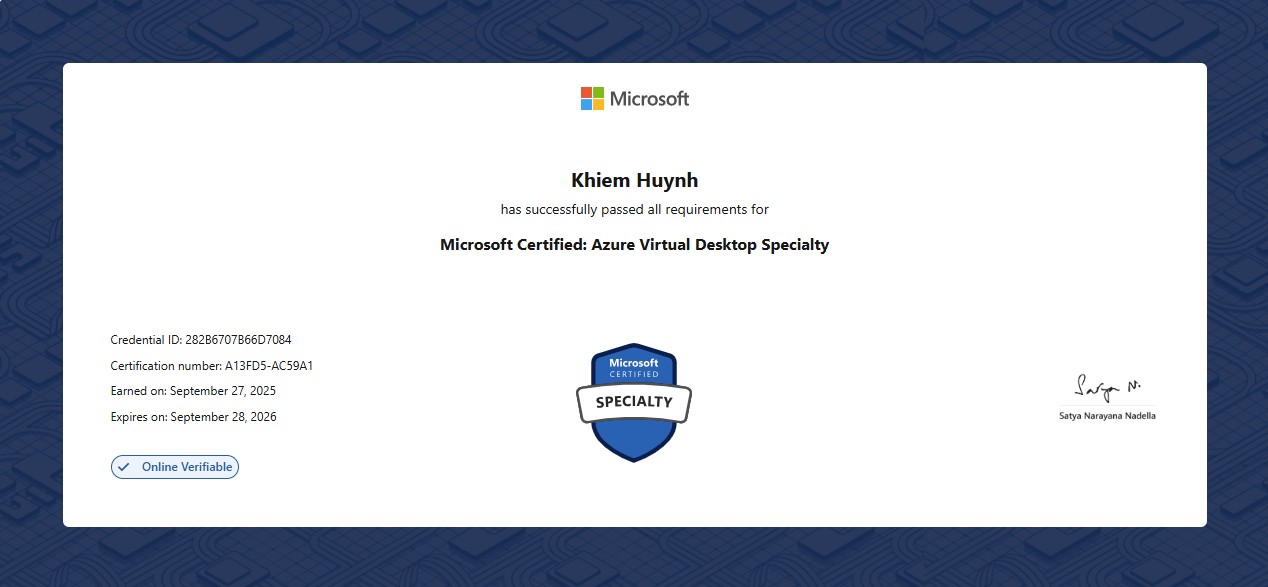 Azure Virtual Desktop Specialty KHIEM HUYNH