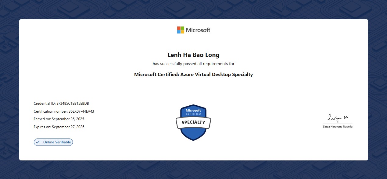 Azure Virtual Desktop Specialty LONG LENH