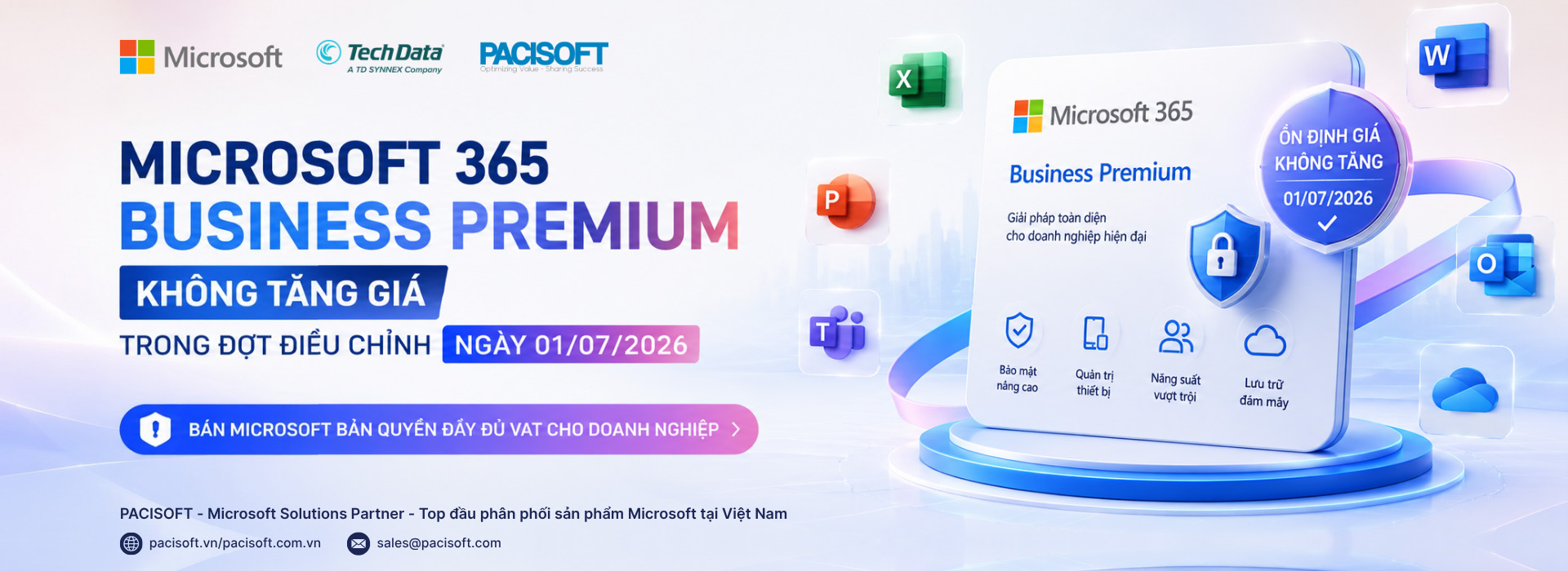 Microsoft 365 Business Premium không tăng giá trong đợt điều chỉnh ngày 01.07.2026