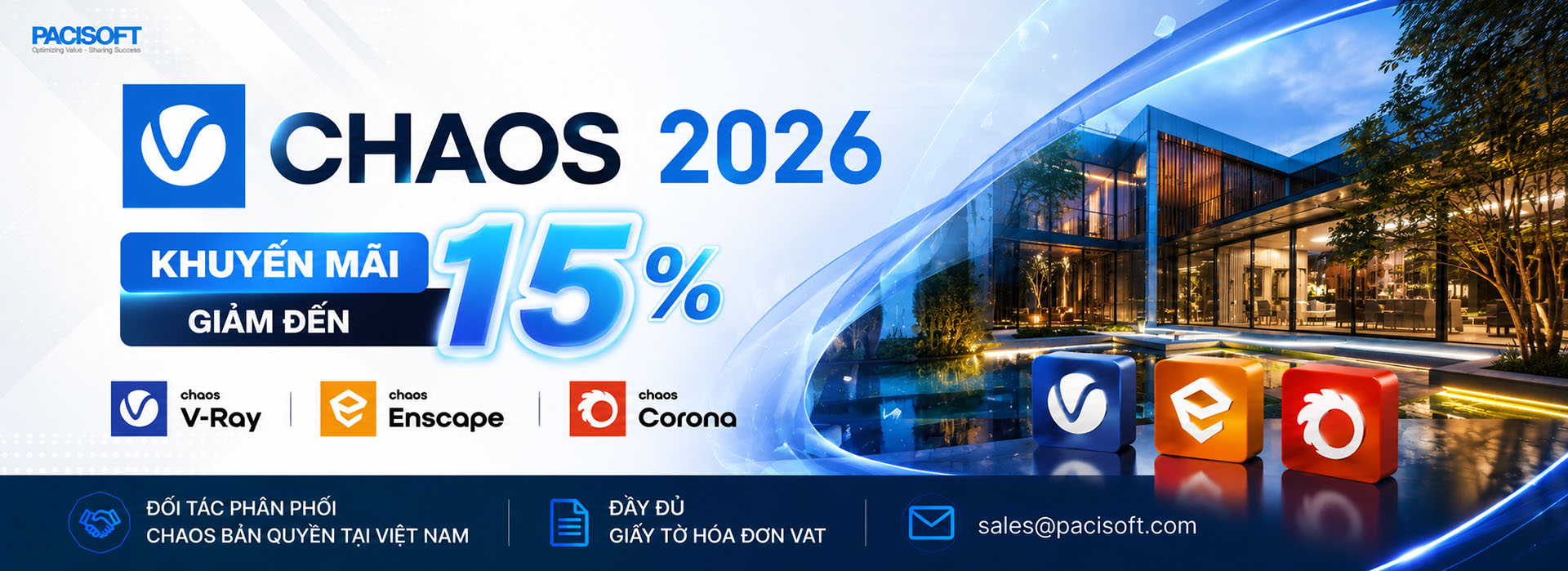 KHUYẾN MÃI - Giảm Đến 15% Cho Chaos V-Ray, Enscape, Corona